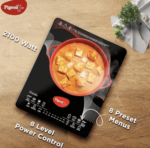 Pigeon by Stovekraft Rapido Sleek 2100 watts with Feather Touch Control, 8 pre-Set menu and Automatic Shut Off Stainless Stee Manual Electric Cooktop with 1 Burner, Black - Image 2
